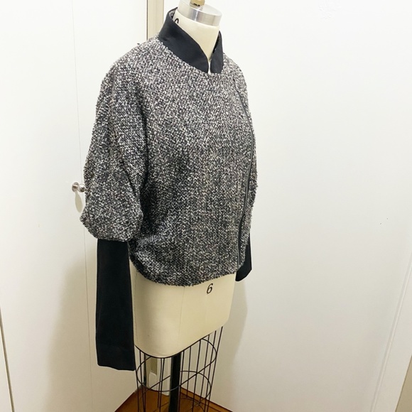 Zara Batwing Convertible Tweed Jacket Mandarin Collar or Lapels Grey Black M - Picture 14 of 16